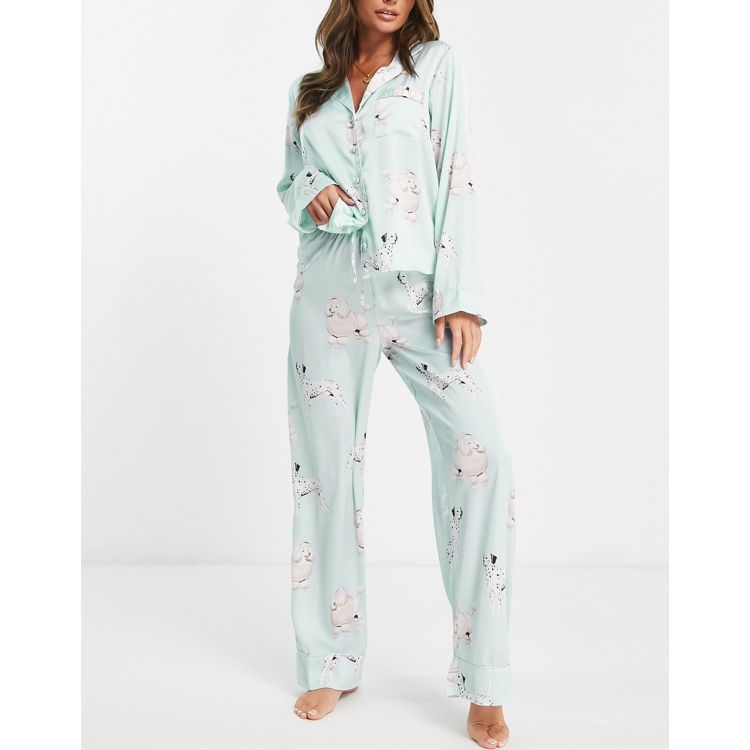 Loungeable Ombre Satin Camp Collar Pajama Set in Navy