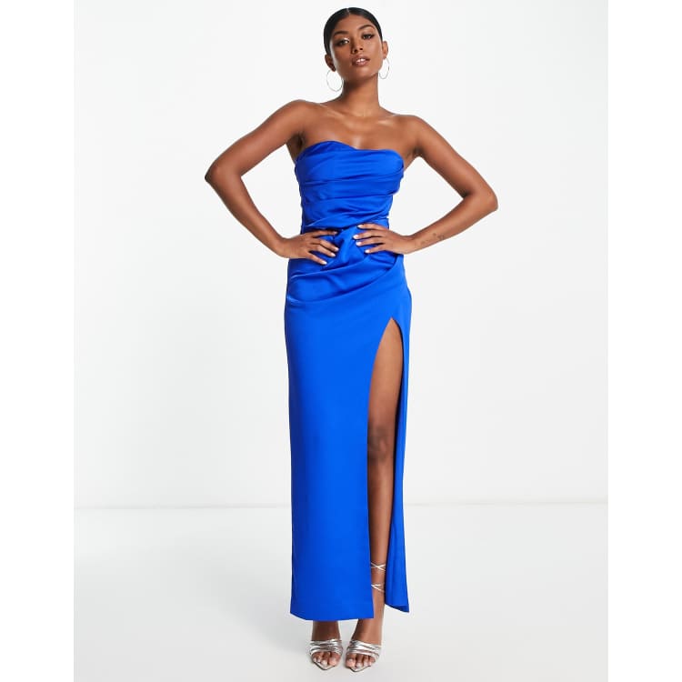 ASOS DESIGN satin drape bodice maxi dress in cobalt blue ASOS