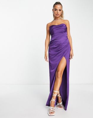 ASOS DESIGN satin drape bodice maxi dress in purple