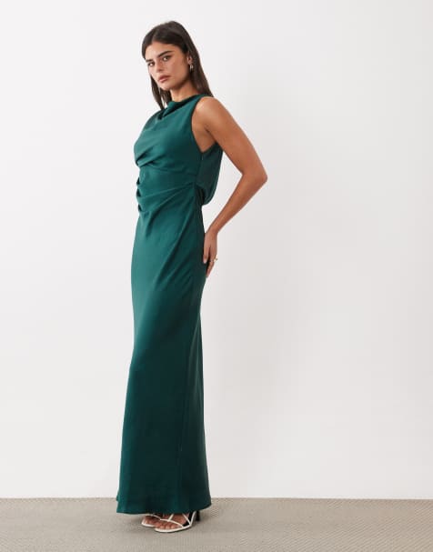ASOS DESIGN satin drape bodice maxi dress with cowl back detail in blue - view 1