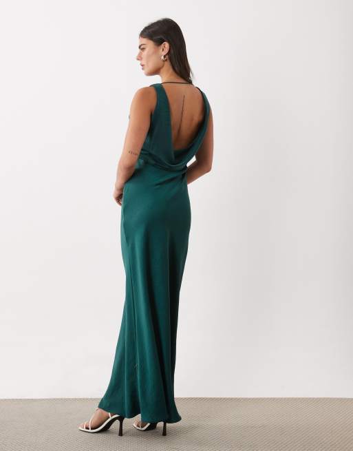 ASOS DESIGN satin drape bodice maxi dress with cowl back detail in blue, 2 of 4