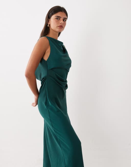 ASOS DESIGN satin drape bodice maxi dress with cowl back detail in blue, 4 of 4