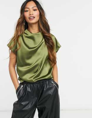 khaki satin top