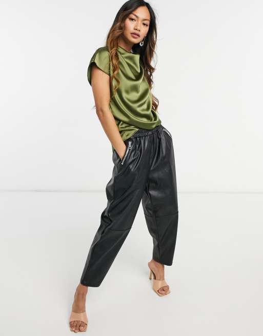 ASOS DESIGN wrap front pants in khaki