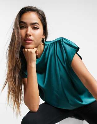 teal satin top