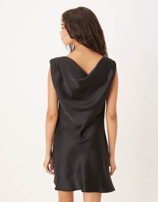 Asos Design Satin Drape One Shoulder Mini Dress In Black