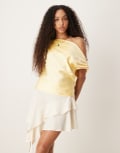 [ASOS DESIGN] ASOS DESIGN satin drape one shoulder top in buttermilk-Yellow 14 Buttermilk