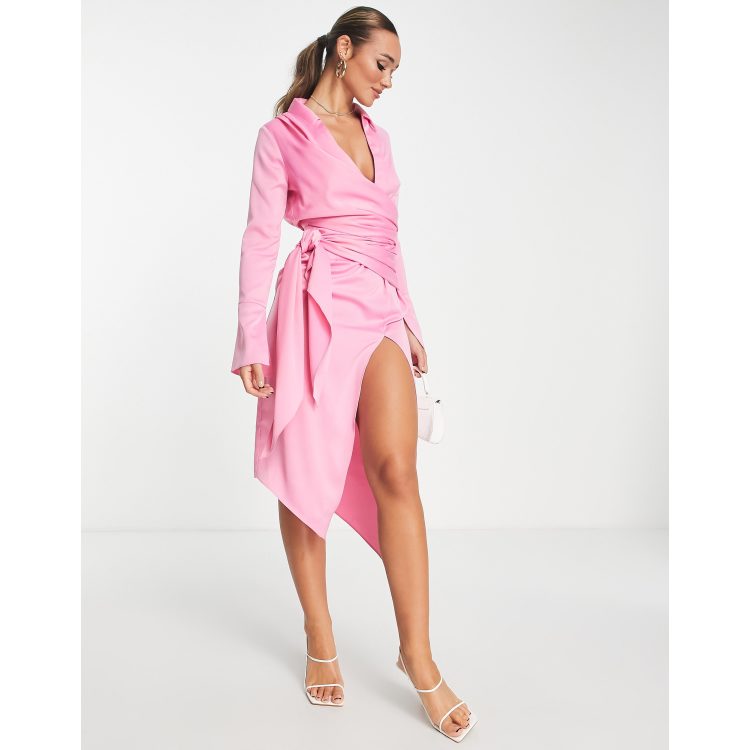 ASOS Design Draped Strapless Midi Dress in Light Pink