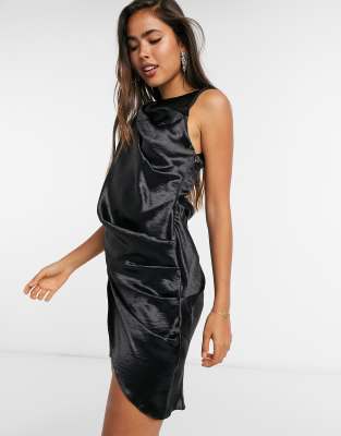 satin draped mini dress