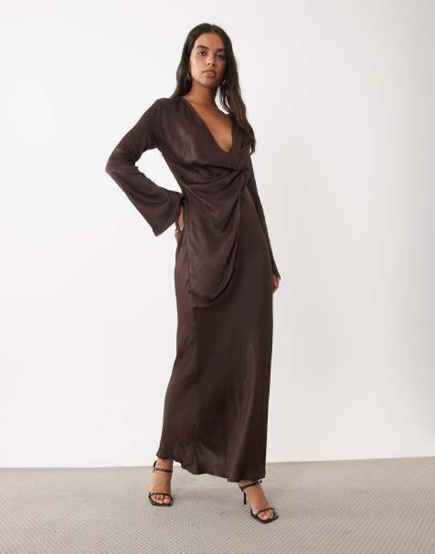 ASOS DESIGN satin draperad front långärmad maxiklänning - view 1