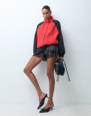 Asos Design Satin Drawstring Waist Floaty Shorts In Black