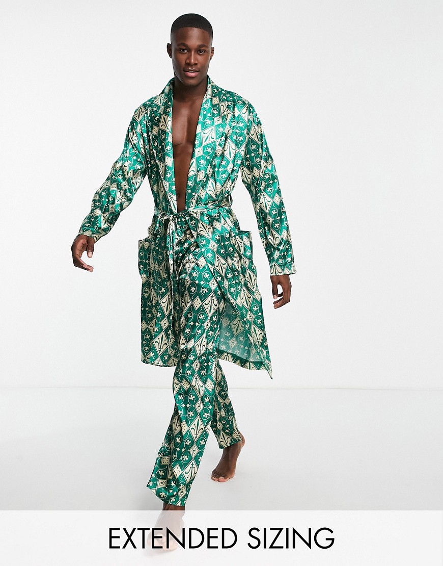 ASOS DESIGN satin dressing gown with print-Multi