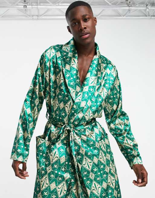 ASOS DESIGN satin dressing gown with print