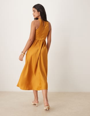 Shop Asos Design Satin Drop Waist Midi Dress With Full Skirt In Purple