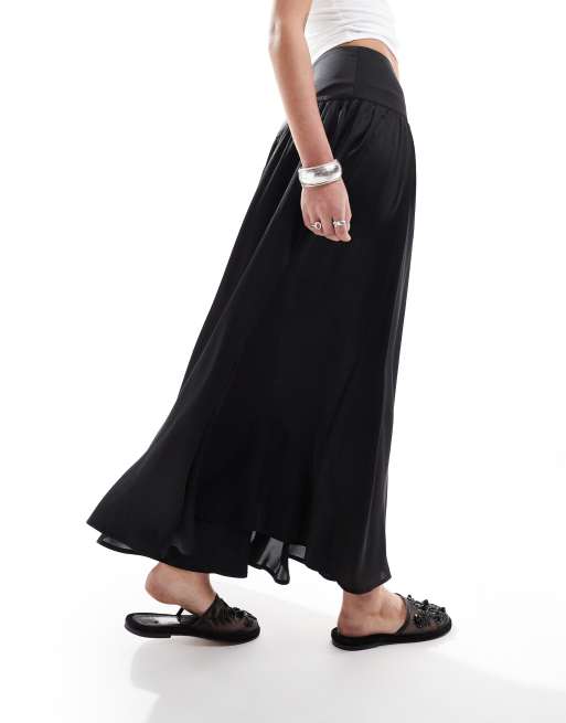 ASOS DESIGN satin dropped waist maxi skirt in black, 2 of 5