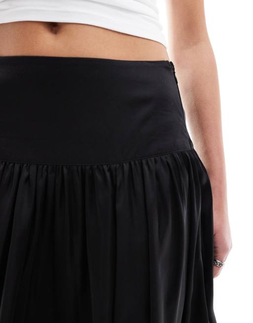 ASOS DESIGN satin dropped waist maxi skirt in black