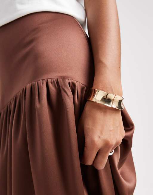 ASOS DESIGN satin dropped waist maxi skirt in chocolate