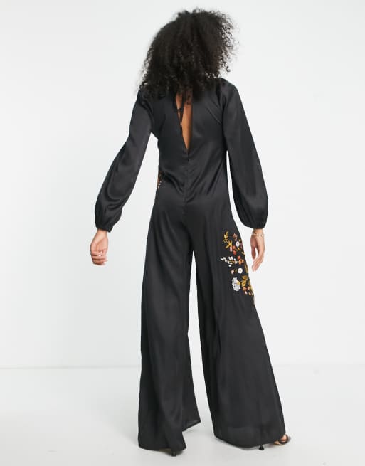 ASOS DESIGN strappy bengaline unitard jumpsuit in black