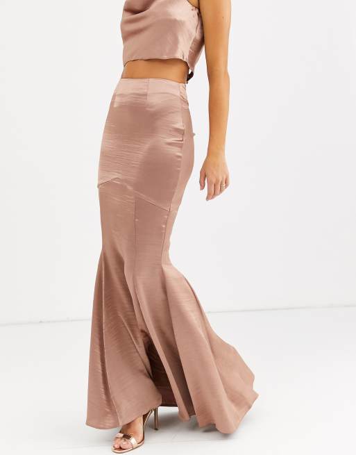 ASOS DESIGN satin fishtail maxi skirt co ord