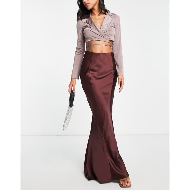 Burgundy satin outlet maxi skirt