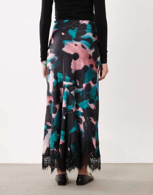 ASOS DESIGN satin fishtail maxi skirt in neo animal print, 5 of 5