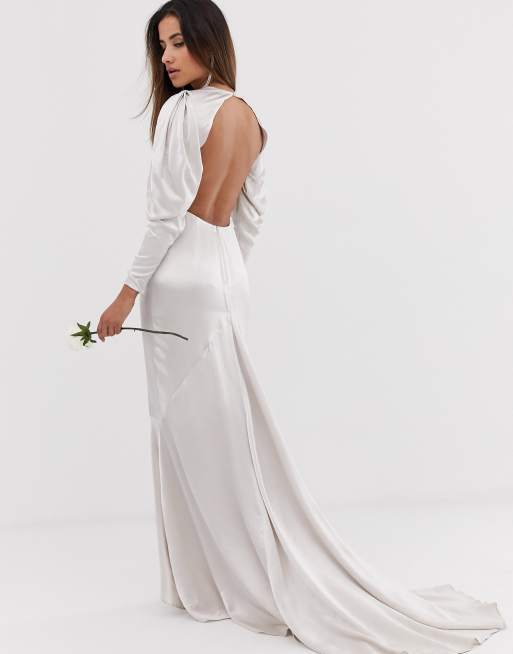 Asos edition satin panelled 2025 wedding dress with fishtail