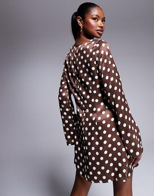 V-neck flared sleeve skirt polka dot waist mini dress V-neck flared sleeve skirt polka dot waist mini dress