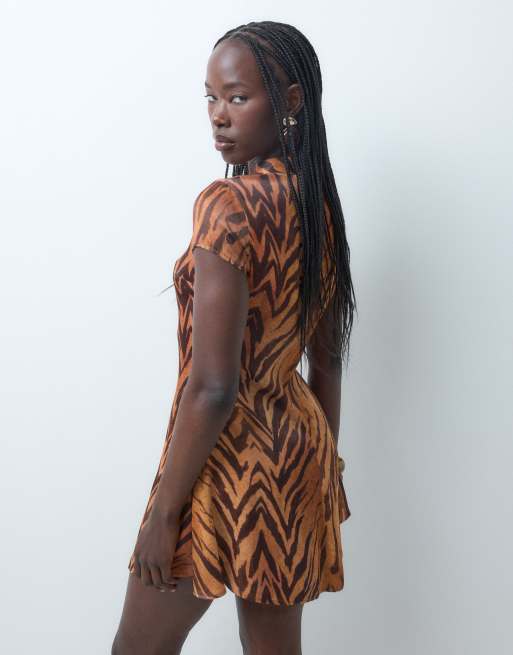 ASOS DESIGN satin flippy hem mini dress with mandarin detail in print, 4 of 4