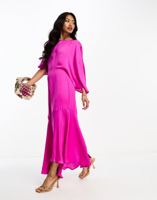 ASOS Design High Neck Fringe Maxi Dress in Hot Pink