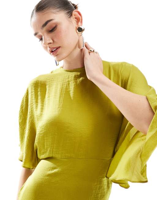 asos design ruffle bodice structured strappy midi dress in chartreuse ASOS DESIGN ruffle bodice structured strappy midi dress in black
