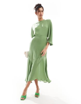 asymmetrical flutter sleeve dress Smocked Tiered Flutter Sleeve Maxi Dress S main image 0