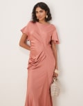 [ASOS DESIGN] ASOS DESIGN satin flutter sleeve maxi dress in dusky rose-Pink 14 Dusky rose