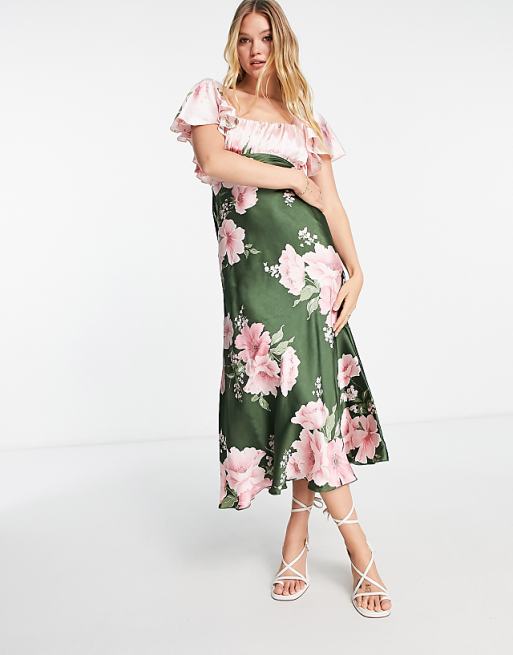 green dress pink flowers strapless tulle ball gown with floral Hand Wash Cold Verdant Floral Waltz Gown Teuta