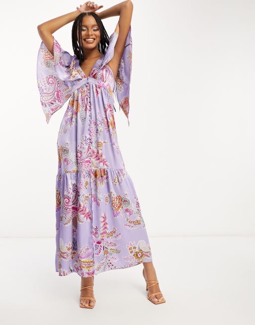 Paisley maxi store dress with sleeves