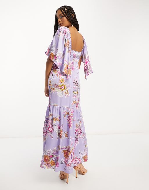 Flutter Sleeves Tiered Hem  Pink Floral Mini Dres