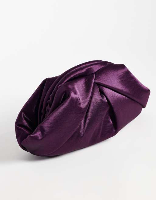 ASOS DESIGN satin frame clutch bag in purple, 4 of 4