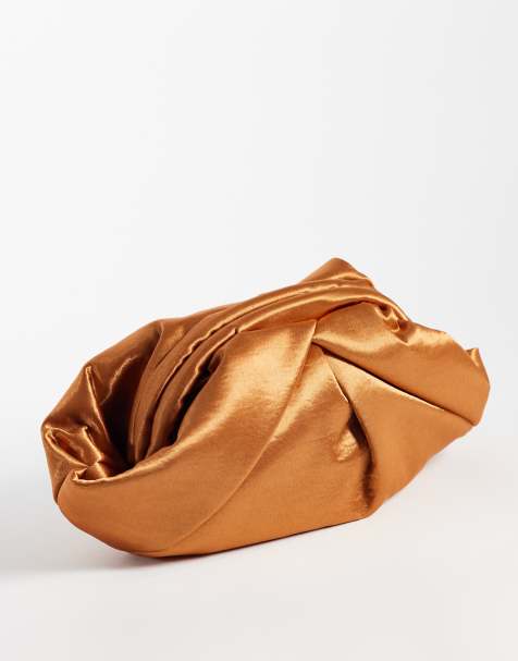 ASOS DESIGN satin frame clutch bag in rust - view 1