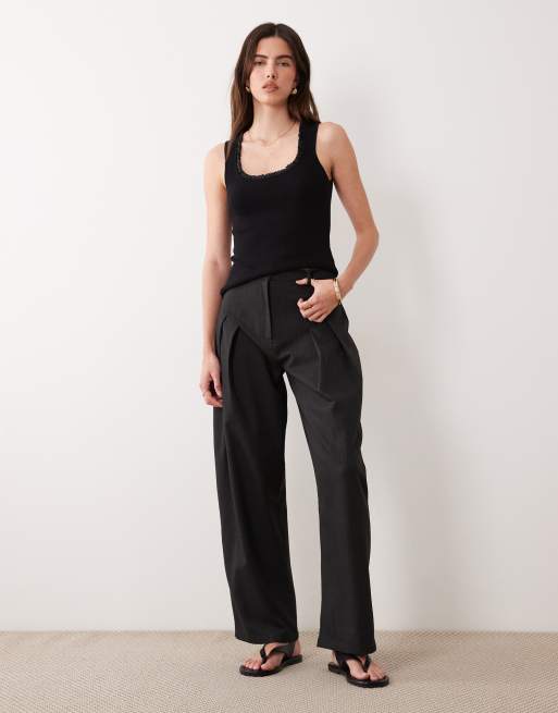 ASOS DESIGN satin frill edge knitted cami top in black, 3 of 4