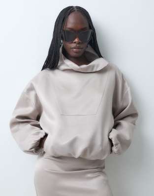 Asos Design Satin Funnel Neck Jacket In Grey