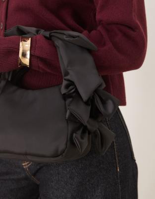 Asos Design Satin Grab Clutch Bag With Bow Detail In Black