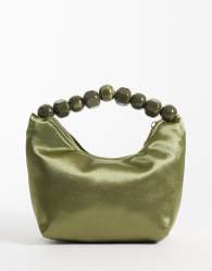 ASOS DESIGN satin grab clutch bag with resin ball handle in khaki