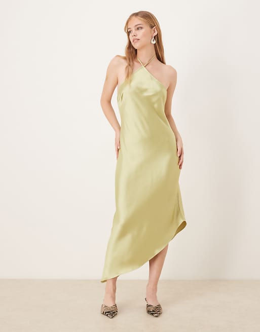 green satin dress asos DESIGN biased maxi with button detail in emerald Enhance your wardrobe with this stunning dress that effortlessly combines sophistication and comfort. ASOS Design - Mini Dress