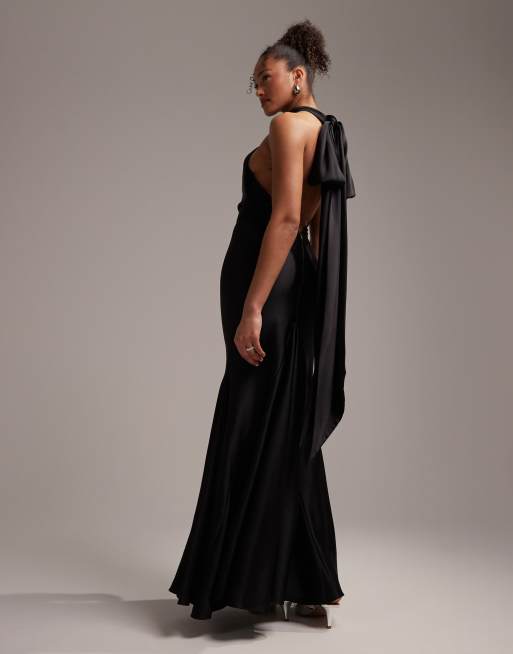 ASOS DESIGN halter maxi dress with extreme cut out back detail in black