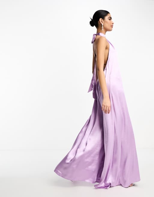 ASOS DESIGN satin halter neck backless wide leg jumpsuit in lilac