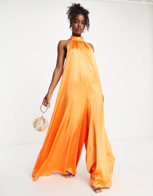 Orange store halter jumpsuit