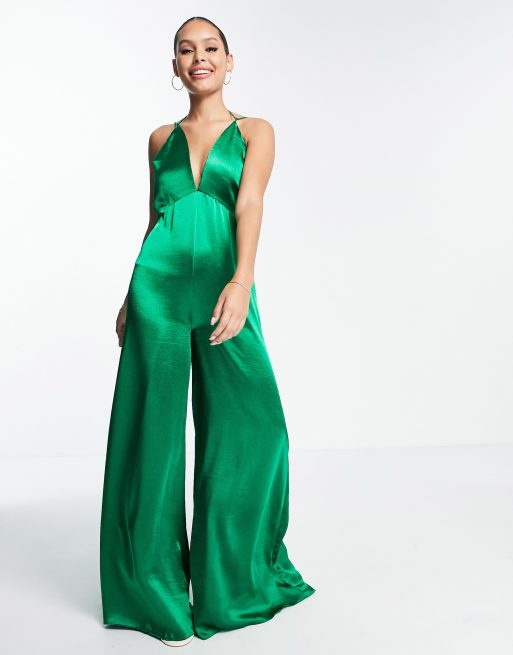 Satin 2024 jumpsuit green