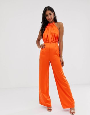 orange halter jumpsuit