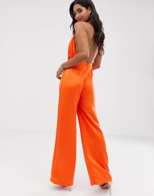 orange satin jumpsuit