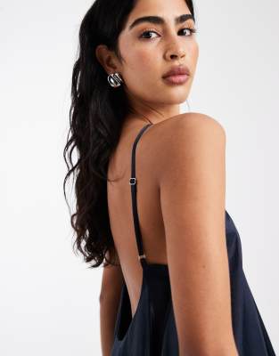 Asos Design Satin Halter Trapeze Maxi Dress In Blue