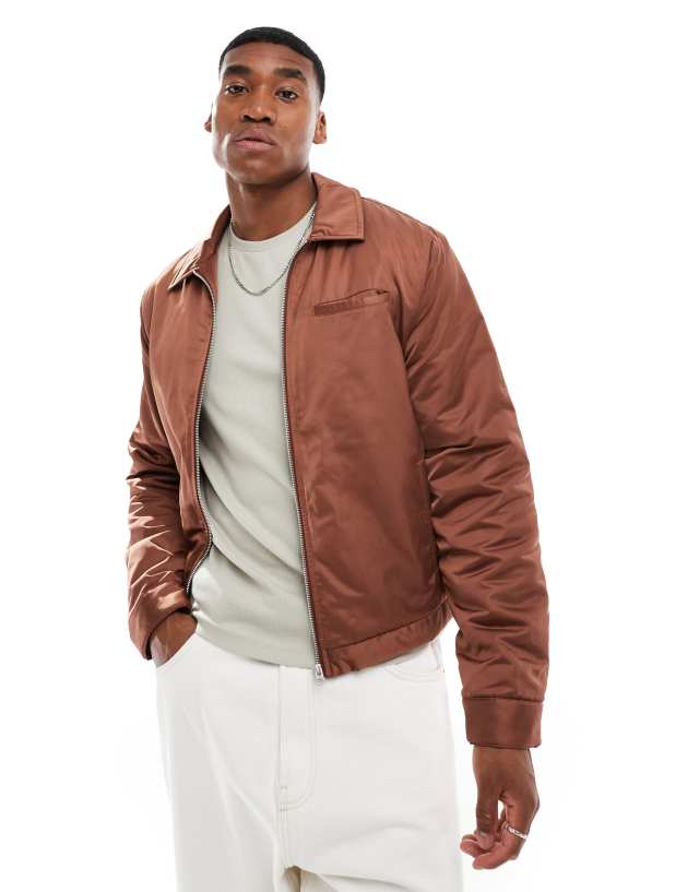 ASOS DESIGN - satin harrington jacket in rust